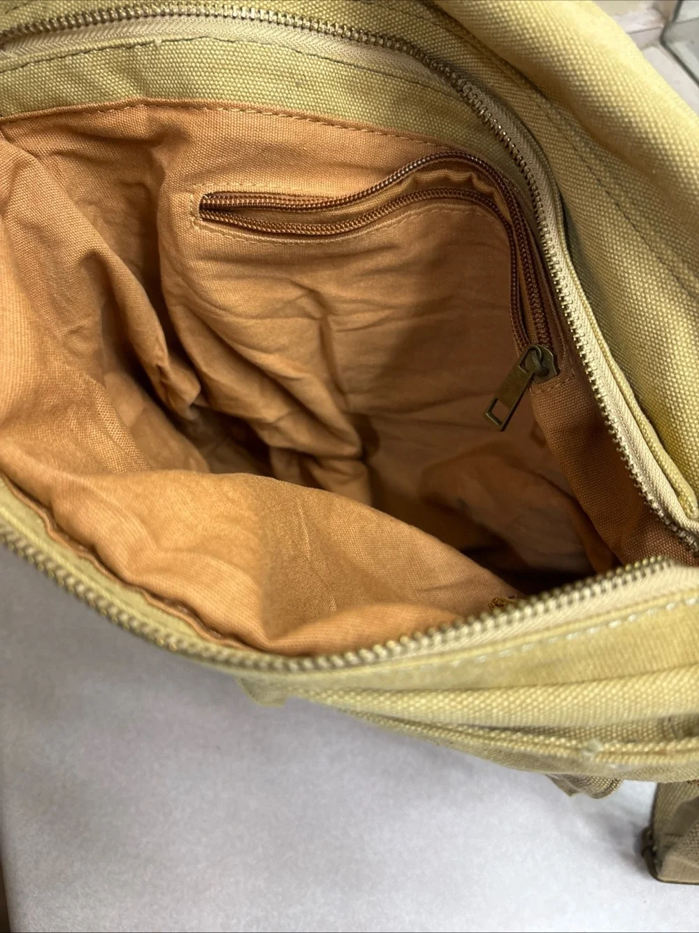 Sechunk Vintage Military Leather Brown Sand Canvas Messenger Satchel Bag Large